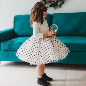 NWT Girls Pleiades Designs Black Ivory White Classic Polka Dot Tulle Dress sz 6